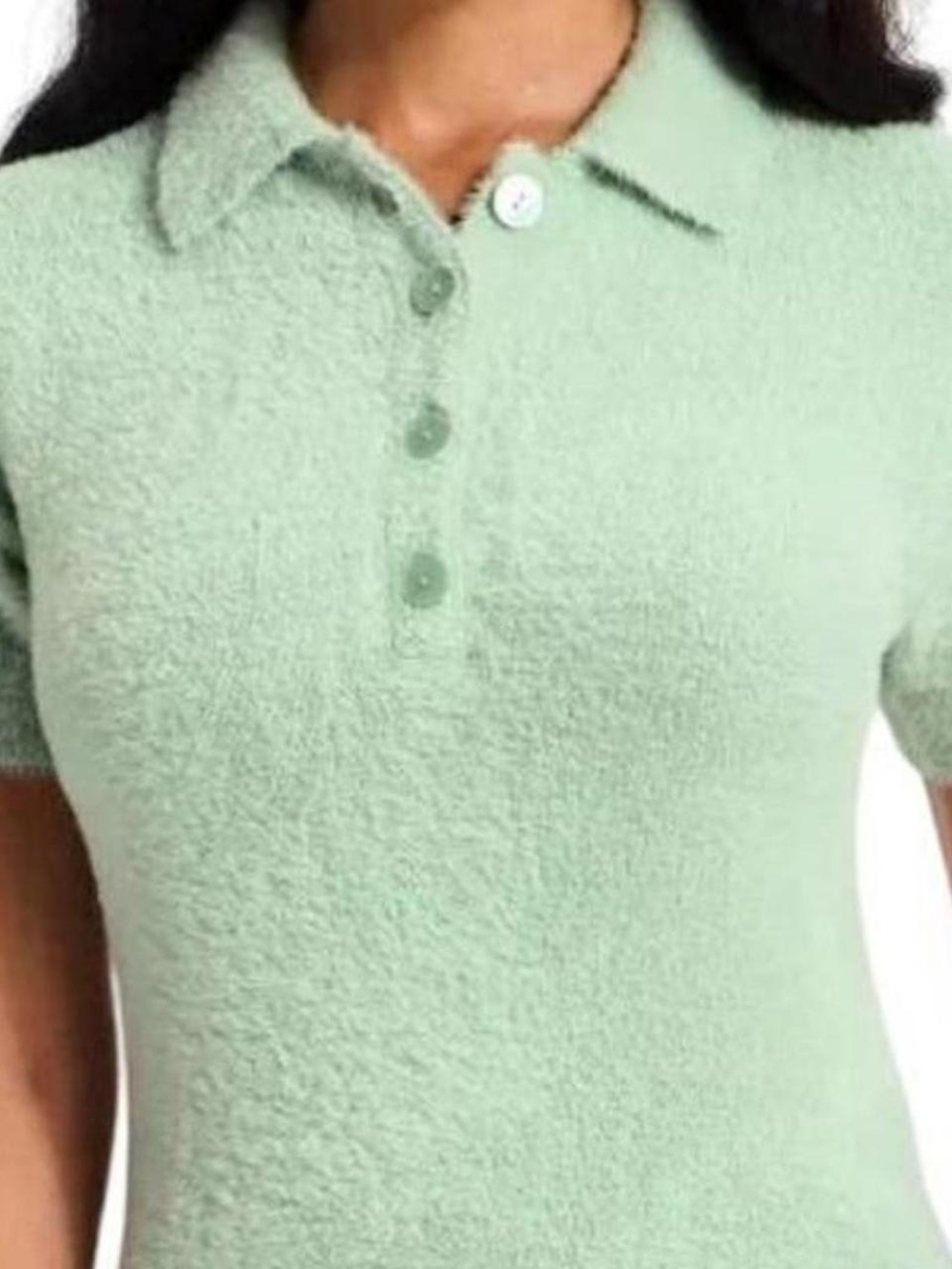 a new day Mint Green Short Sleeve Fuzzy Polo Top